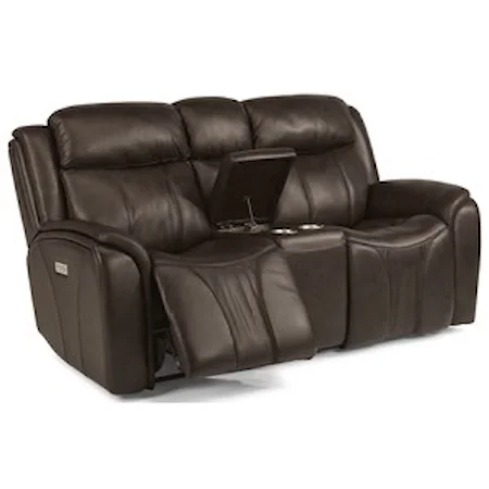 Contemporary Power Reclining Loveseat with Console and Power Headrest